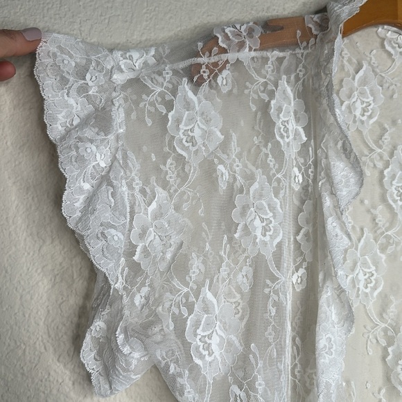 VTG Sabrina Intimates Lace Ruffle Short Robe Ivory One Size - Picture 2 of 16